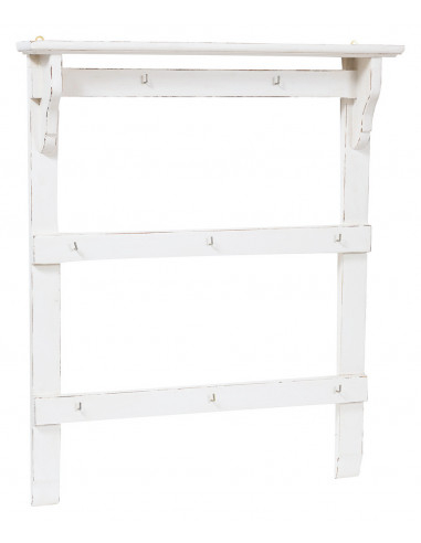 Suporte de cobre em madeira maciça de cal com acabamento branco antigo 85x14x103 cm