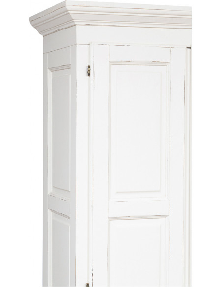 Armário country em madeira maciça de limão com acabamento branco antigo 100x50x210 cm