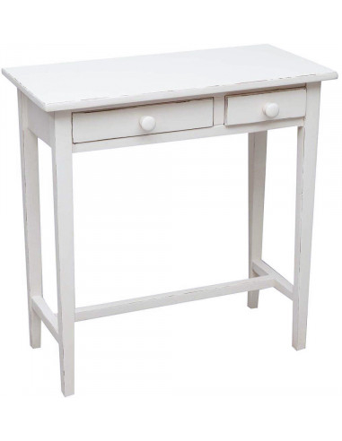Mesa consola country em madeira maciça de limão, acabamento branco antigo 73x36x75 cm