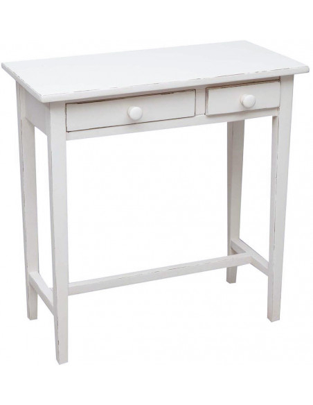 Mesa consola country em madeira maciça de limão, acabamento branco antigo 73x36x75 cm