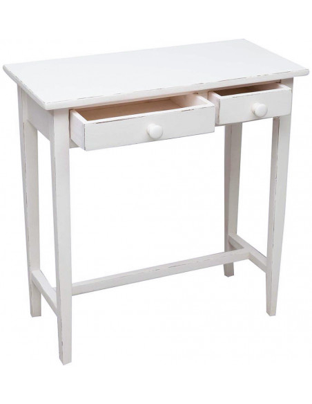 Tavolino consolle Country in legno massello di tiglio finitura bianca anticata 73x36x75 cm