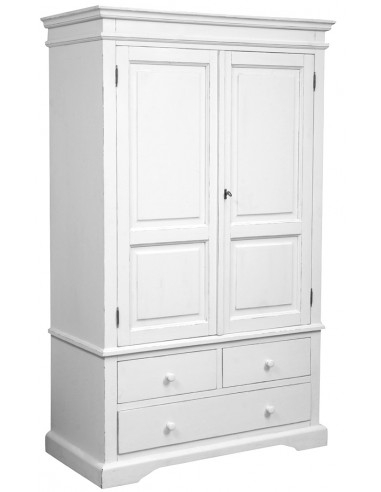 Armadio Country in legno massello di tiglio finitura bianca anticata 120x59x197 cm