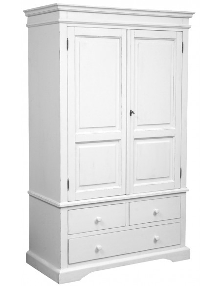 Armadio Country in legno massello di tiglio finitura bianca anticata 120x59x197 cm
