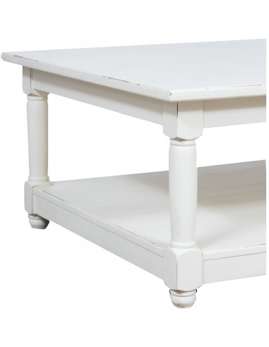 Mesa de centro country em madeira maciça de limão, acabamento branco 90x90x45 cm Mesa de centro country em madeira maciça de limão, acabamento branco 90x90x45 cm