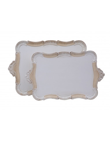 CONJUNTO DE DUAS BANDEJAS DE MADEIRA FLORENTINA CONJUNTO DE DUAS BANDEJAS DE MADEIRA FLORENTINA
