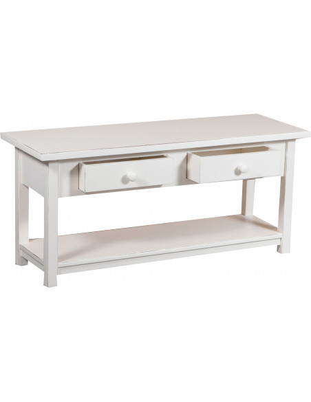 Móvel de TV country em madeira maciça de limão com acabamento branco antigo 110x40x50 cm