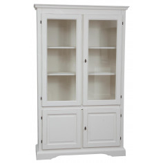 Vetrina Country in legno massello di tiglio finitura bianca anticata 120x37x197 cm