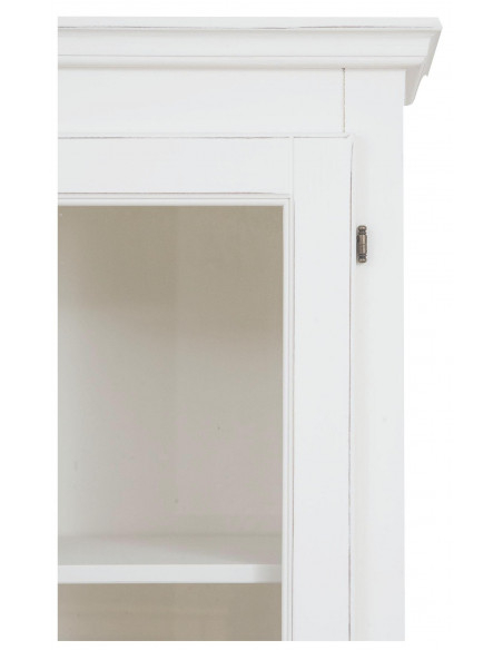 Vitrina country em madeira maciça de limão com acabamento branco antigo 120x37x197 cm