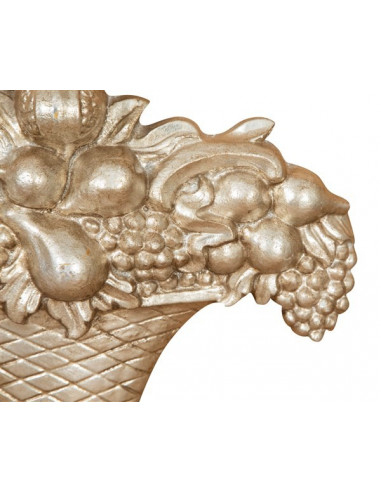 CESTA DE FRUTA DE MADERA CON ACABADO DE PLATA ANTIGUO