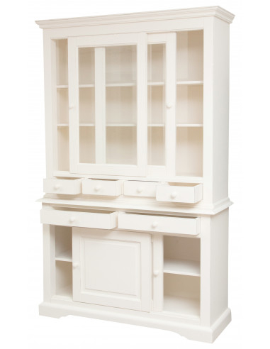 Credenza Country in legno massello di tiglio finitura bianca anticata 142x50x225 cm Credenza Country in legno massello di tiglio finitura bianca anticata 142x50x225 cm