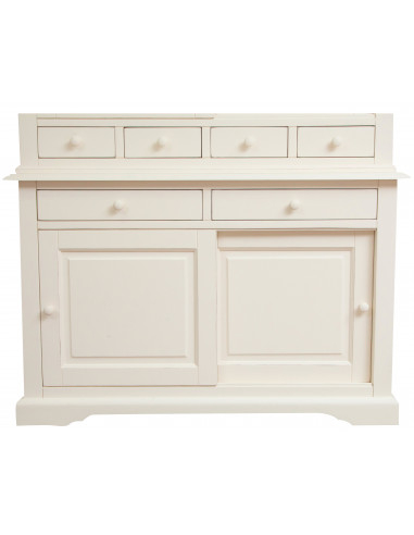 Credenza Country in legno massello di tiglio finitura bianca anticata 142x50x225 cm Credenza Country in legno massello di tiglio finitura bianca anticata 142x50x225 cm