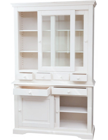 Credenza Country in legno massello di tiglio finitura bianca anticata 142x50x225 cm Credenza Country in legno massello di tiglio finitura bianca anticata 142x50x225 cm