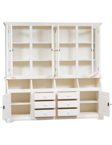 Libreria  Country in legno massello di tiglio finitura bianca anticata 230x50x226 cm Libreria  Country in legno massello di tiglio finitura bianca anticata 230x50x226 cm