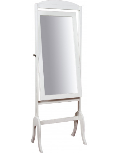 Espelho de chão ajustável em madeira maciça de lima com acabamento branco antigo 61x45x172 cm