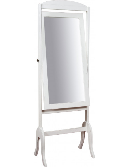 Espelho de chão ajustável em madeira maciça de lima com acabamento branco antigo 61x45x172 cm