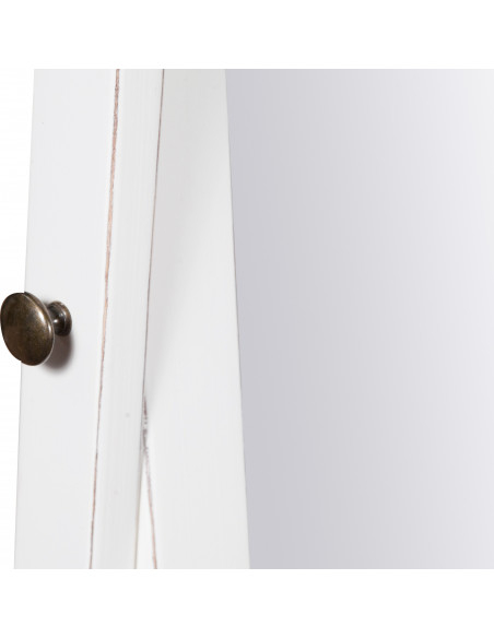 Espelho de chão ajustável em madeira maciça de lima com acabamento branco antigo 61x45x172 cm
