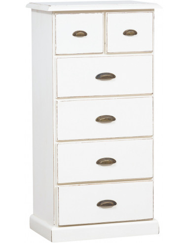 Cômoda country em madeira maciça de limão com acabamento branco antigo 63x41x120 cm