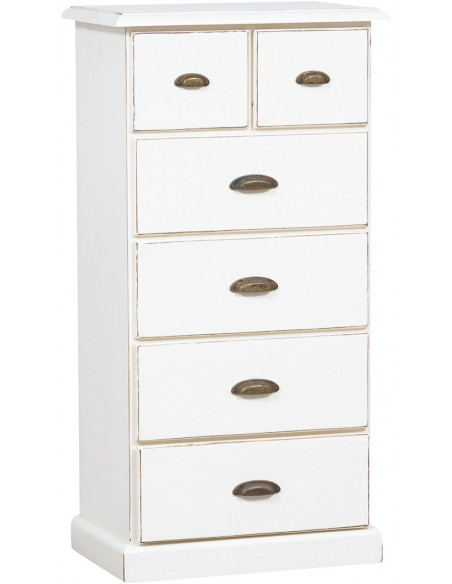 Cômoda country em madeira maciça de limão com acabamento branco antigo 63x41x120 cm