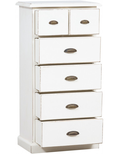 Cômoda country em madeira maciça de limão com acabamento branco antigo 63x41x120 cm Cômoda country em madeira maciça de limão com acabamento branco antigo 63x41x120 cm