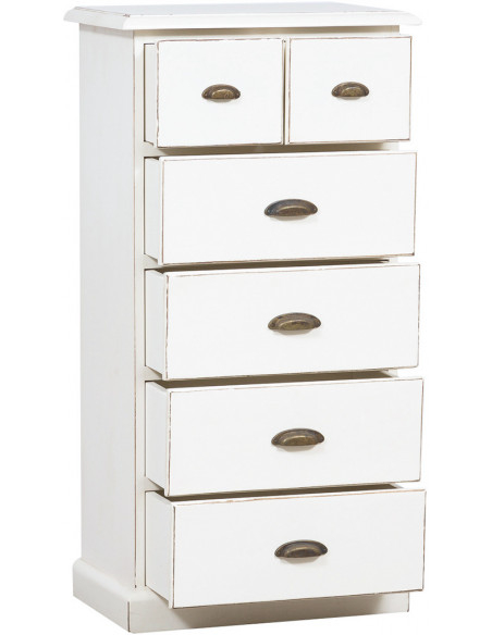 Cômoda country em madeira maciça de limão com acabamento branco antigo 63x41x120 cm