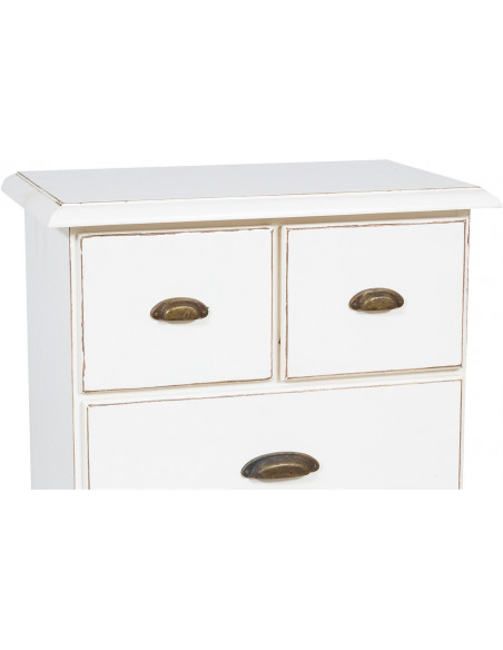 Cômoda country em madeira maciça de limão com acabamento branco antigo 63x41x120 cm