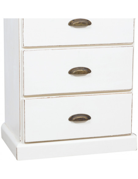 Cômoda country em madeira maciça de limão com acabamento branco antigo 63x41x120 cm