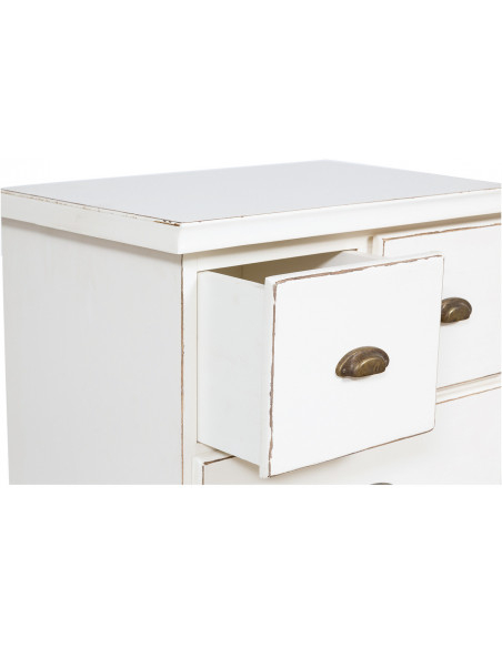 Cômoda country em madeira maciça de limão com acabamento branco antigo 63x41x120 cm