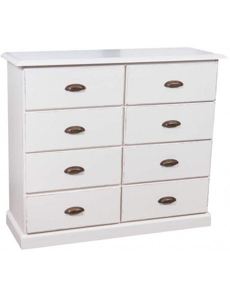 Cômoda country em madeira maciça de limão, acabamento branco antigo 116x41x100 cm