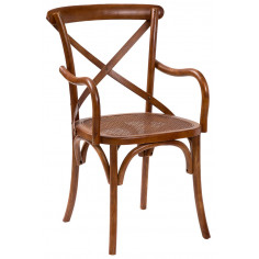 Sedia con braccioli  Thonet in massello di frassino finitura noce e seduta in paglia di Vienna 50x43x89 cm