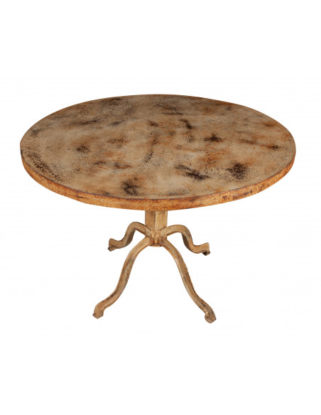 MESA REDONDA EN ACABADO ANTIGUO CREMA DE HIERRO FORJADO