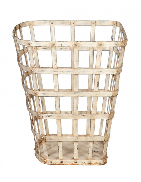 Korb, Korb, Wäschekorb, Schmiedeeisenbehälter mit antikweißer Oberfläche