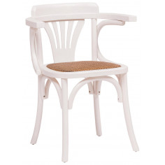 Sedia con braccioli  Thonet in massello di frassino finitura bianca anticata e seduta in rattan 45x42x77  cm