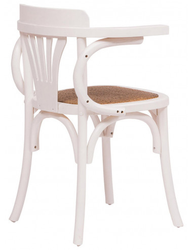 Sedia con braccioli  Thonet in massello di frassino finitura bianca anticata e seduta in rattan 45x42x77  cm Sedia con braccioli  Thonet in massello di frassino finitura bianca anticata e seduta in rattan 45x42x77  cm