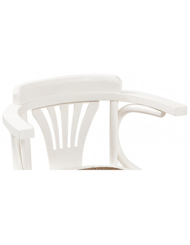 Sedia con braccioli  Thonet in massello di frassino finitura bianca anticata e seduta in rattan 45x42x77  cm Sedia con braccioli  Thonet in massello di frassino finitura bianca anticata e seduta in rattan 45x42x77  cm