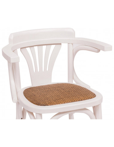 Cadeira Thonet com braços em freixo maciço com acabamento branco antigo e assento em rattan 45x42x77 cm Cadeira Thonet com braços em freixo maciço com acabamento branco antigo e assento em rattan 45x42x77 cm