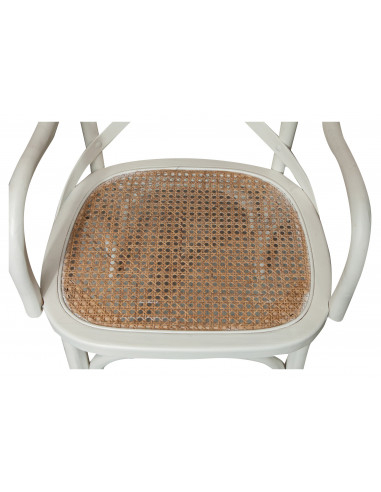 Cadeira Thonet com braços em freixo maciço com acabamento branco antigo e assento em palha Viena 50x43x89 cm Cadeira Thonet com braços em freixo maciço com acabamento branco antigo e assento em palha Viena 50x43x89 cm