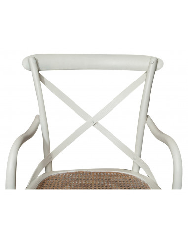 Cadeira Thonet com braços em freixo maciço com acabamento branco antigo e assento em palha Viena 50x43x89 cm Cadeira Thonet com braços em freixo maciço com acabamento branco antigo e assento em palha Viena 50x43x89 cm