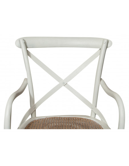 Sedia con braccioli  Thonet in massello di frassino finitura bianca anticata e seduta in paglia di Vienna 50x43x89 cm