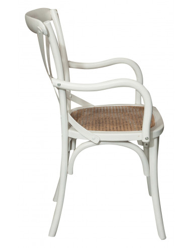 Cadeira Thonet com braços em freixo maciço com acabamento branco antigo e assento em palha Viena 50x43x89 cm Cadeira Thonet com braços em freixo maciço com acabamento branco antigo e assento em palha Viena 50x43x89 cm