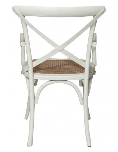 Sedia con braccioli  Thonet in massello di frassino finitura bianca anticata e seduta in paglia di Vienna 50x43x89 cm Sedia con braccioli  Thonet in massello di frassino finitura bianca anticata e seduta in paglia di Vienna 50x43x89 cm