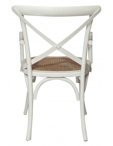 Sedia con braccioli  Thonet in massello di frassino finitura bianca anticata e seduta in paglia di Vienna 50x43x89 cm
