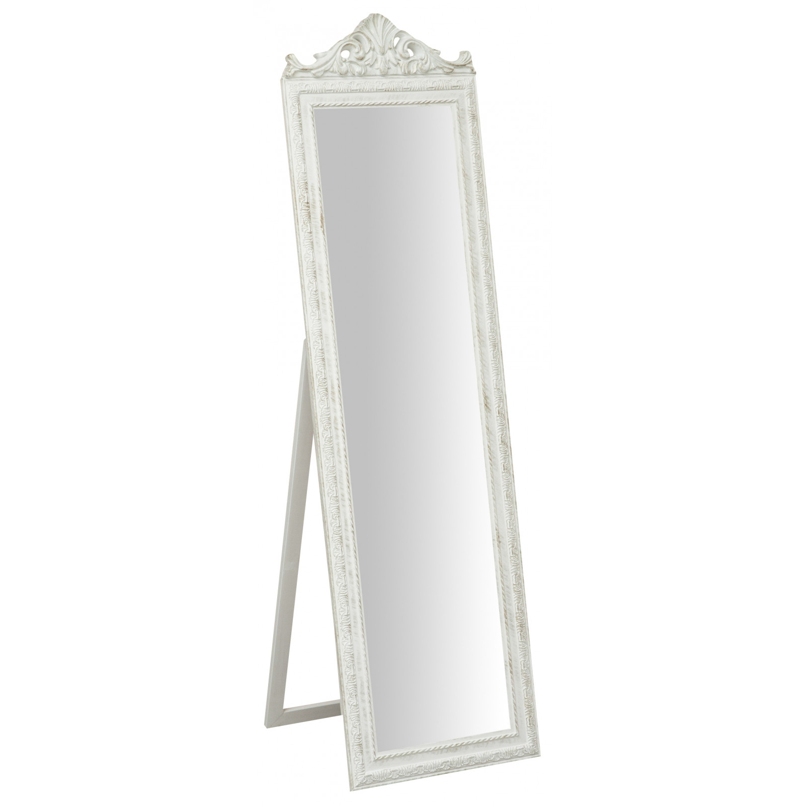 Ideale per la camera da letto Specchio Specchiera da terra in legno 40x3x140 cm finitura bianco anticato 