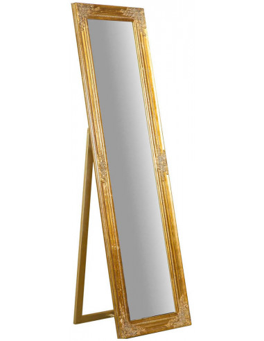 Shabby Chic Specchio Camera da Letto Specchiera Rettangolare da Terra L40xPR3xH140 cm con Cornice di Finitura Colore Oro Anticato Bagno Stile Shabby Chic. 