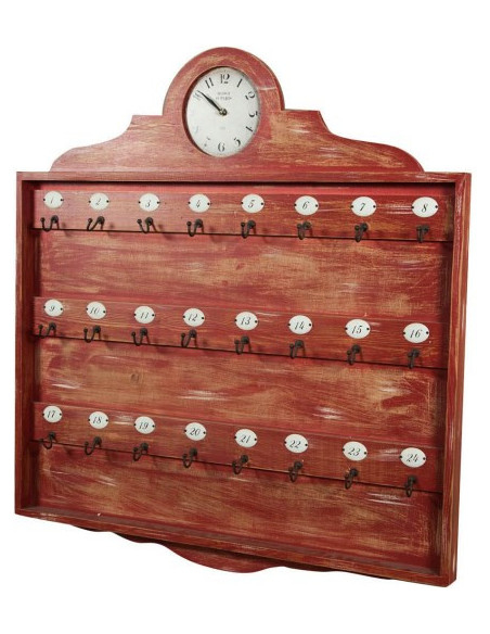 fry shape calligraphy Cuier pentru chei cu ceas din lemn cu finisaj roșu antic