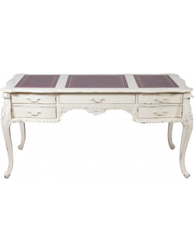 Secretária em madeira maciça de mogno com acabamento branco antigo 160x90x75 cm Secretária em madeira maciça de mogno com acabamento branco antigo 160x90x75 cm