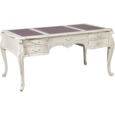 Secretária em madeira maciça de mogno com acabamento branco antigo 160x90x75 cm