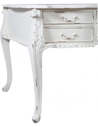 Secretária em madeira maciça de mogno com acabamento branco antigo 160x90x75 cm Secretária em madeira maciça de mogno com acabamento branco antigo 160x90x75 cm