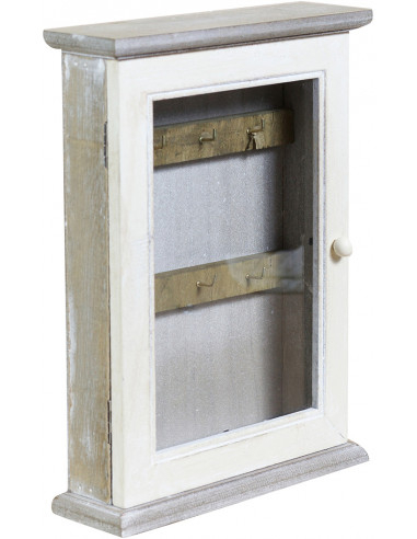 Vetrinetta portachiavi in legno di paulonia L20xPR6xH27,5 cm finitura bianco e grigio sbiancato