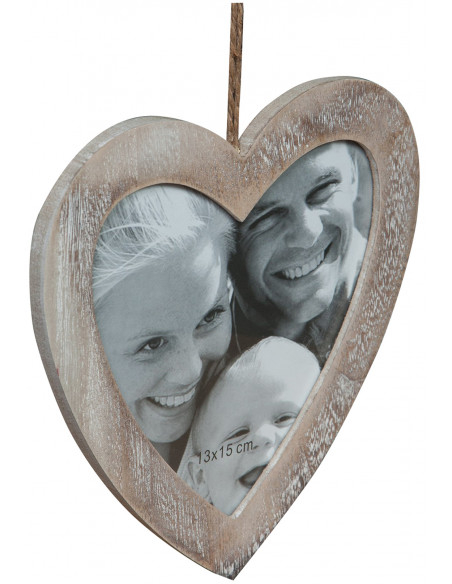 Portafoto da appendere a cuore in legno finitura Shabby anticata L20xPR1xH19,5 cm