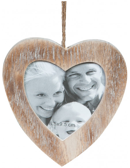 Portafoto da appendere a cuore in legno finitura Shabby anticata L14xPR0,9xH13,5 cm